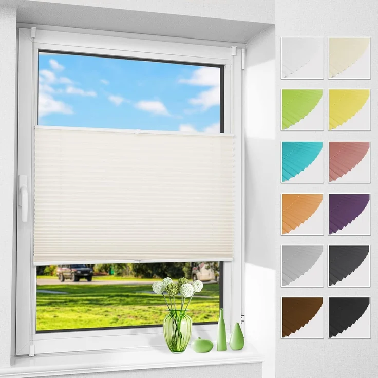 Allesin Plissee ohne Bohren Plissees Klemmfix Beige 50x130 cm(BxH), Plisseerollo Faltrollo mit Klemmträger, Jalousie Rollos für Fenster und Tür, Sichtschutz und Sonnenschutz – Bild 1