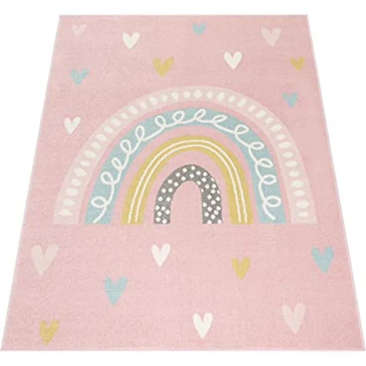 Paco Home Kinderteppich Nino 887, rechteckig, Höhe: 13 mm, Kurzflor, Spielteppich, Motiv Regenbogen & Herzen, Kinderzimmer – Bild 6