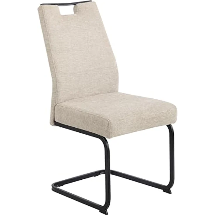 Hela Tische, 2er Set Esszimmerstuhl Freischwinger Kerstin, Bezug Webstoff Beige, Vierkantgestell + Griff Schwarz, Komfortsitz Federkorb, 140kg belastbar – Bild 8
