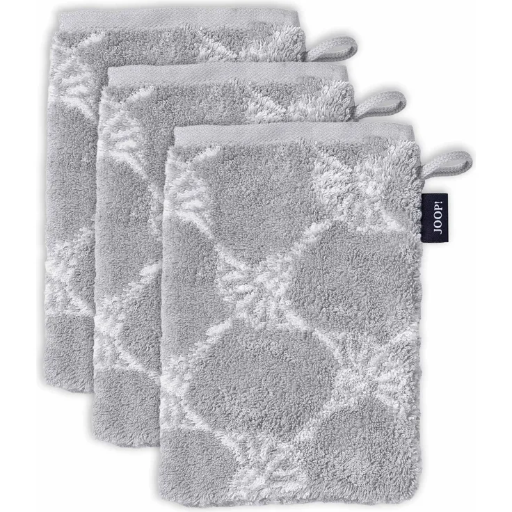 JOOP! Waschlappen, 3er Pack - Waschhandschuh, Doubleface, Walkfrottier Grau Cornflower 16x22cm