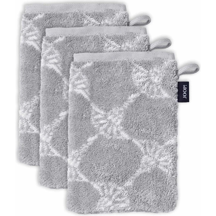 JOOP! Waschlappen, 3er Pack - Waschhandschuh, Doubleface, Walkfrottier Grau Cornflower 16x22cm – Bild 1