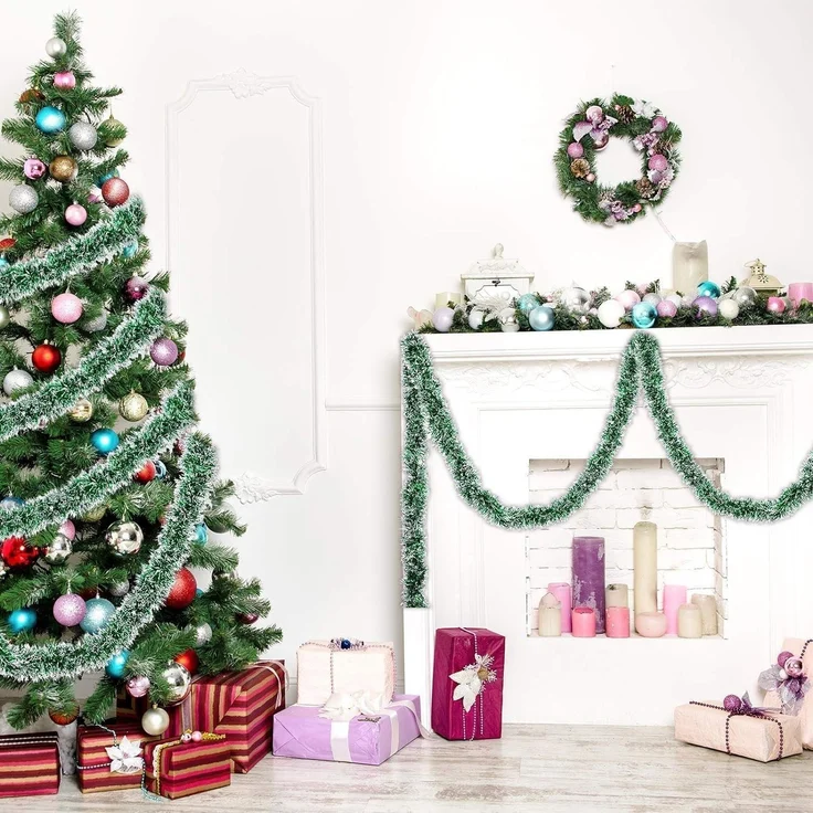 10m Weihnachts Lametta Girlande grüne Metallisches Glitzerndes Deko Winter – Bild 5