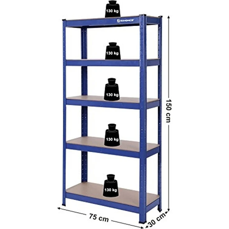 Songmics Schwerlastregal mit 5 Ablagen, Stahl / MDF, Blau, 150 x 30 x 75 cm – Bild 3