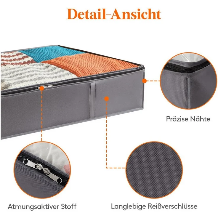 Lifewit Aufbewahrungsdose Unterbettkommode, Unterbett Faltbare Aufbewahrungsbox mit Deckel (6 St) – Bild 4