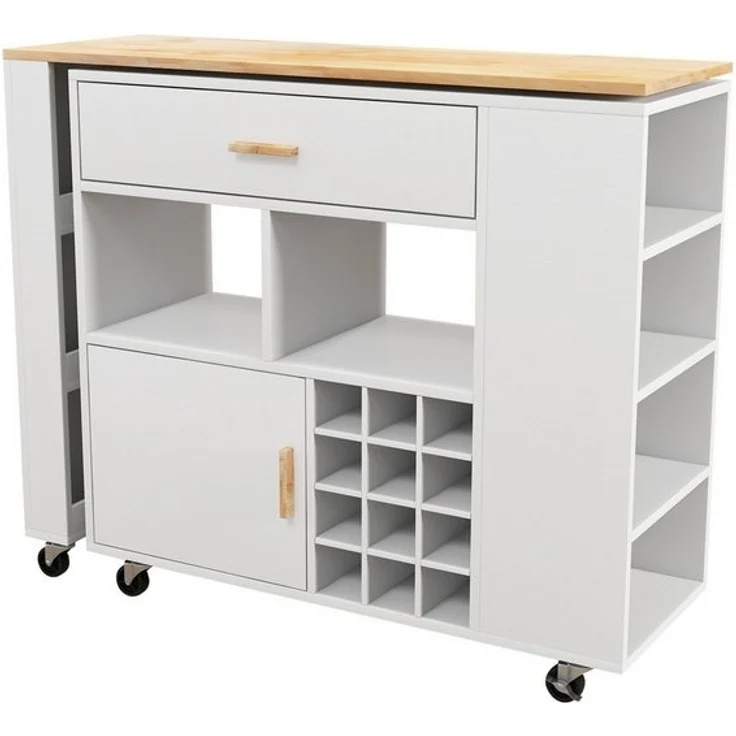 COSTWAY Küchenwagen, mit ausziehbarer Arbeitsplatte & Rollen, Schublade, Weinregal – Bild 4