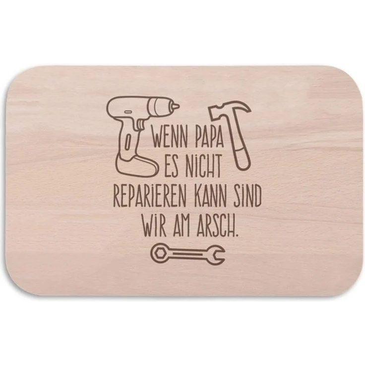 GRAVURZEILE Schneidebrett - "Wenn Papa es nicht reparieren kann" - Frühstücksbrettchen -, Buchenholz, Geschenk zu Vatertag - für Familie – Bild 2