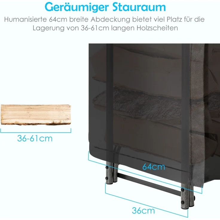 Aussen Metall Kaminholzregal mit Wasserdichter Abdeckung Brennholzregal 122,5 x 35,5 x 122,5 cm – Bild 3