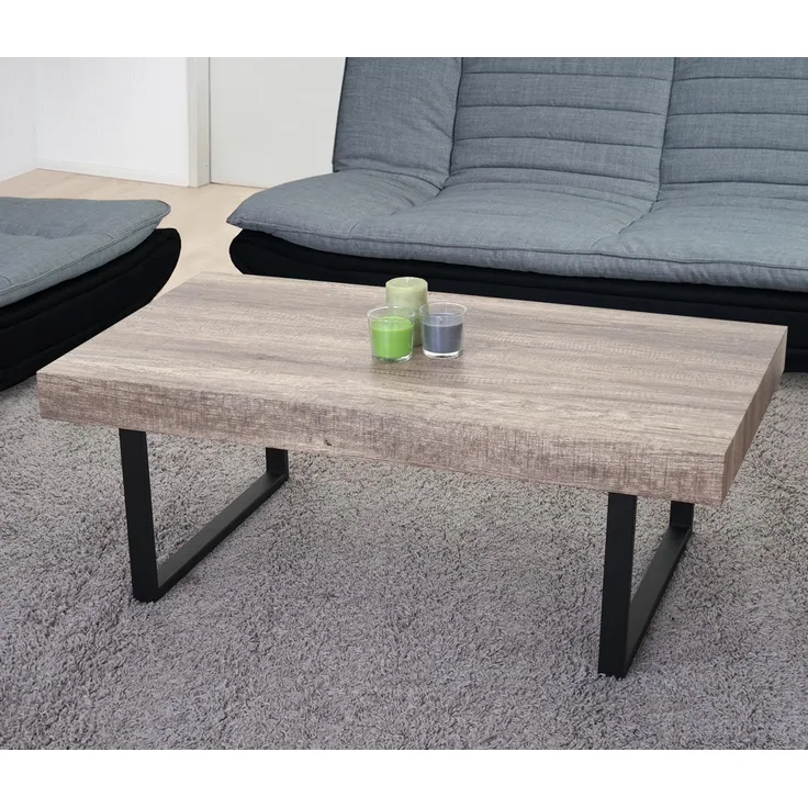 Couchtisch Kos T576, 40 x 110 x 60 cm, FSC-zertifiziert ~ Wildeiche, dunkle Metall-Füße