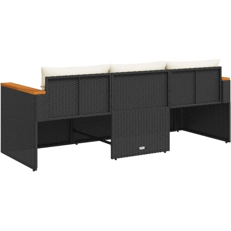 vidaXL Gartensofa mit Kissen 3-Sitzer Schwarz Poly Rattan 365829 – Bild 8