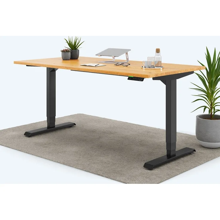 Desktopia Pro X - Elektrisch höhenverstellbarer Schreibtisch / Ergonomischer Tisch mit Memory-Funktion, Eiche Echtholz, Gestell Schwarz, 160x80 cm