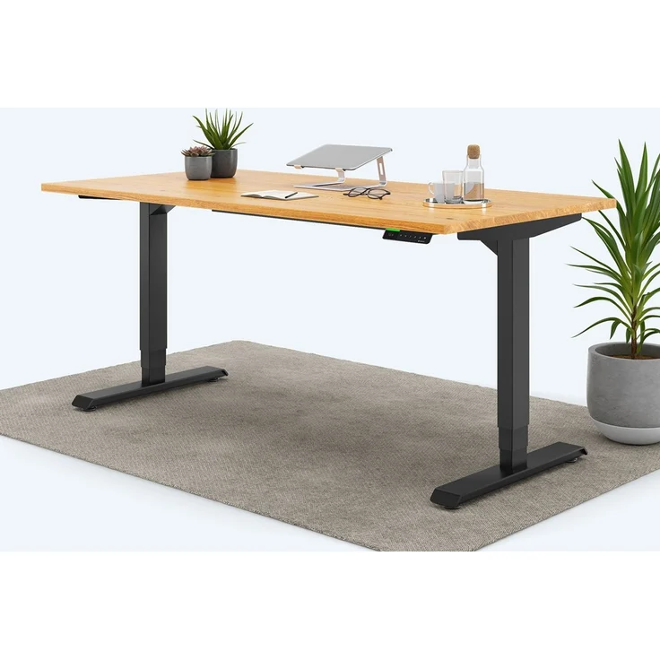 Desktopia Pro X - Elektrisch höhenverstellbarer Schreibtisch / Ergonomischer Tisch mit Memory-Funktion, Eiche Echtholz, Gestell Schwarz, 160x80 cm – Bild 1