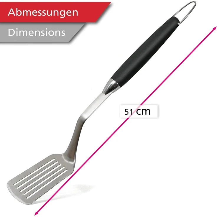 wenco Grillwender mit integrierter Schneide, 51 cm, Edelstahl/Kunststoff, Hitzebeständig, ergonomischer Griff, Pfannenwender mit Aufhängung und Griffmulden, Silber – Bild 2