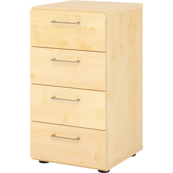 bümö smart Schubladenschrank, Büroschrank in Ahorn mit 4 Schüben - Bürocontainer aus Holz, Container mit Metallgriffen & Soft-Stop Schubladen, 924S4-3-3-BS