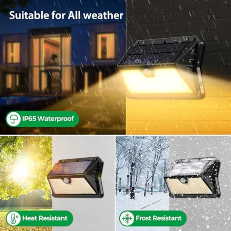 OUILA Solarlampen für Außen, 3 Modi LED Solar mit Bewegungsmelder, 185 LED Solarleuchten Lampe Outdoor IP65 Wasserdichte Wandleuchte für Garten, Hof, Stufen, Deck, Haustüren, Garage(2 Stück Warmweiß – Bild 6