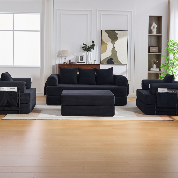 ZUBALIYA Ecksofa 94x67 cm, mit Ablageflächen, mit Cordbezug, mit breiten Armlehnen, modular aufgebaut, mit Schaumstoffpolsterung – Bild 13