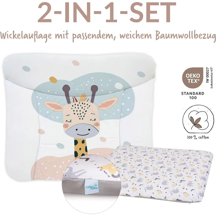 Ceba Baby® Wickelauflage 75x72 cm – Weiche Baby Wickelunterlage - Wasserdicht, abwaschbar - inkl. abnehmbarem Baumwollbezug – Für Jungen und Mädchen – OEKO-TEX® Standard 100 – Made in EU – Bild 2