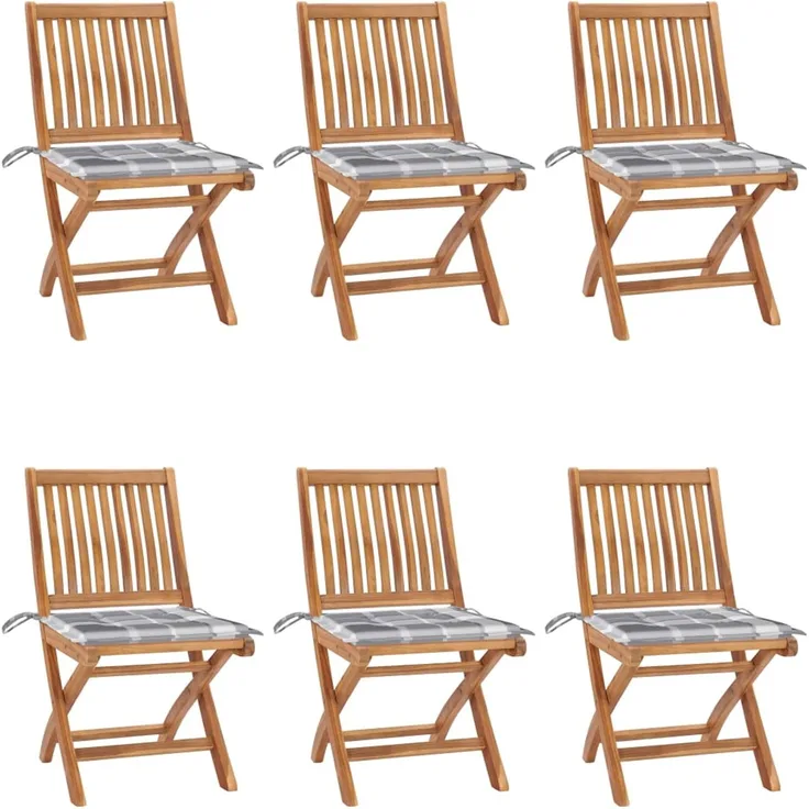vidaXL Klappstühle mit Kissen, 6-teilig, Massivholz Teakholz 3072848