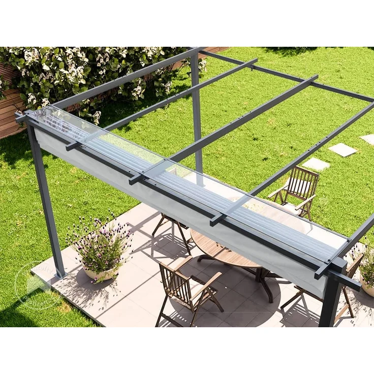 PRIMEYARD Pergola 3x4 m Terrassenüberdachung mit grauem Schiebedach Stahlrahmen – Bild 6