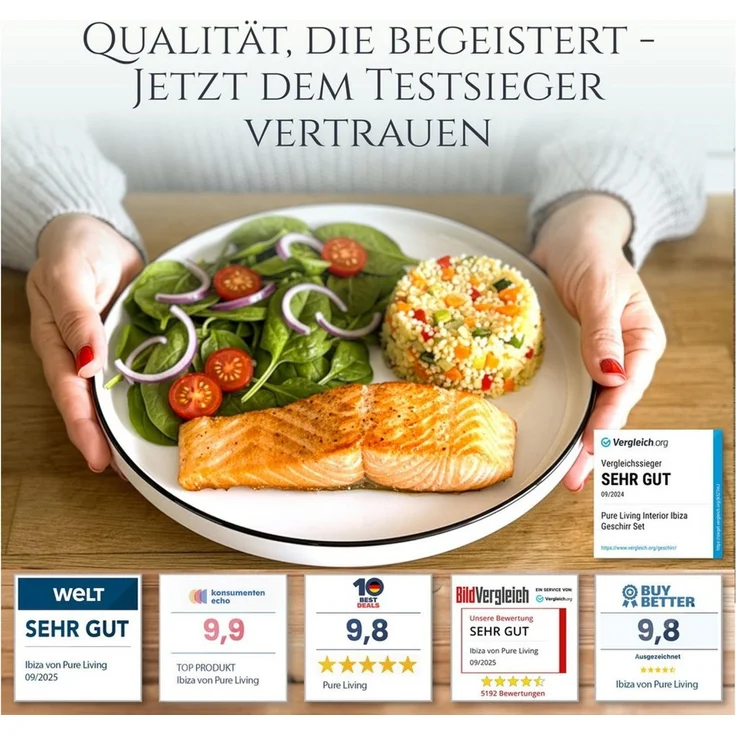 PURE LIVING INTERIOR DESIGN Geschirr-Set Scandi aus Porzellan, 18-tlg, für 6 Personen, Weiß - Schwarzer Rand (18-tlg), 6 Personen, Porzellan – Bild 2