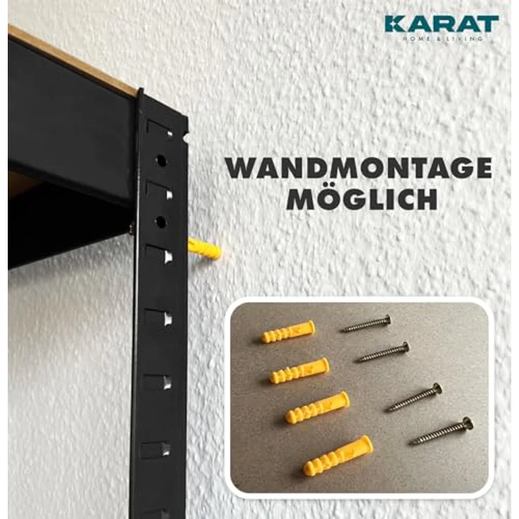 KARAT Schwerlastregal, 2er Set, 30 x 75 x 150 cm Steckregal, Kellerregal, Lagerregal - TÜV/GS-geprüft - 5 verstellbare Böden (Schwarz) – Bild 8