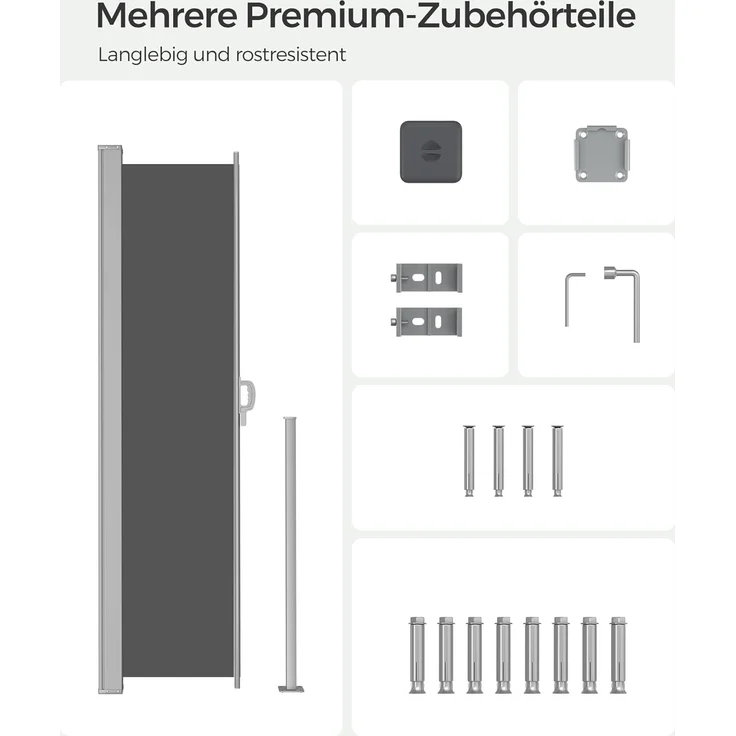 SONGMICS Seitenmarkise mit Stahl-Kasten, rostbeständig, ausziehbar, Anthrazit, 140x300 cm – Bild 5
