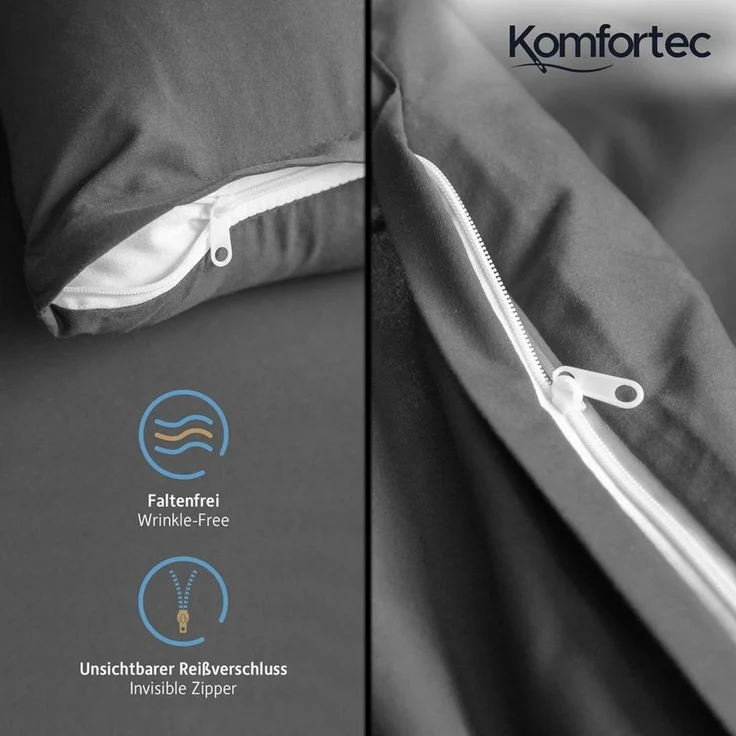 Komfortec Premium Bettwäsche 135x200 mit 1 Kissenbezug 80x80 cm Set aus Gebürstetes Mikrofaser - Anthrazit – Bild 2