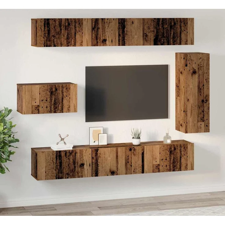 vidaXL TV-Schrankset Wandmontiert 8 pcs Altholz Holzwerkstoff 3393132 – Bild 4