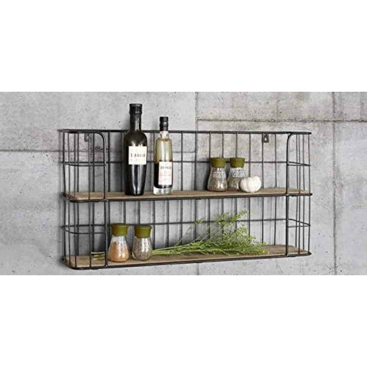 LIFA LIVING Schweberegal Malaga Holz Metall, Modernes Wandregal mit 2 Etagen Boden, Hängeregal, 66,5 x 14,3 x 33,6 cm – Bild 2