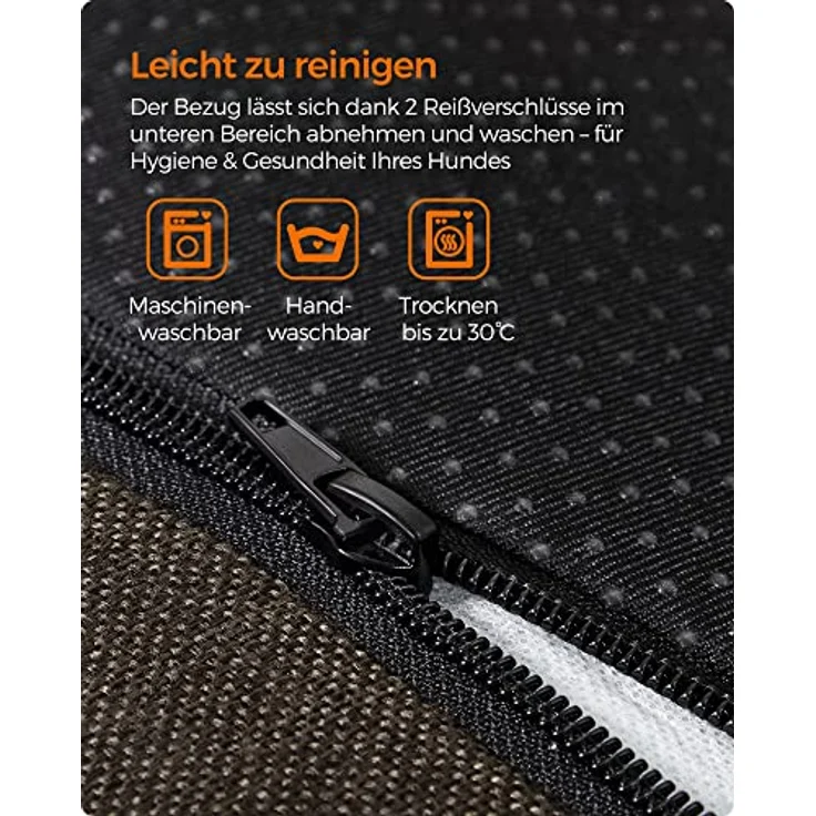 Feandrea Hundebett, Hundekissen in Leinenoptik, Hundekorb, erhöhte Ränder, rutschfeste Unterseite, Bezug abnehmbar waschbar, XL, für große Hunde, 110 x 75 x 27 cm, braun PGW12CC – Bild 8