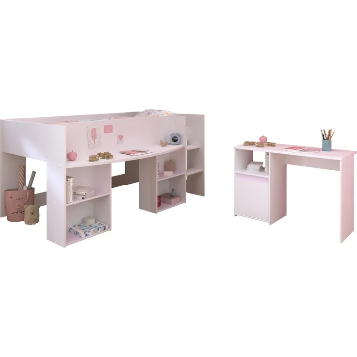 Jugendzimmer-Set >Pirouette 17< (2-teilig) in Weiss, mit drehbaren Elementen in Rosa oder Grau