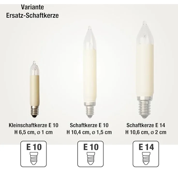 hellum Ersatzkerzen Glühfaden 16V 3W für Lichterketten & Schwibbogen, 3 Stück Kleinschaftkerzen E10 (ø10 mm) passend für 15 Brennstellen, 22 Lumen Ersatzkerzen Lichterkette, für innen & außen 934038 – Bild 5