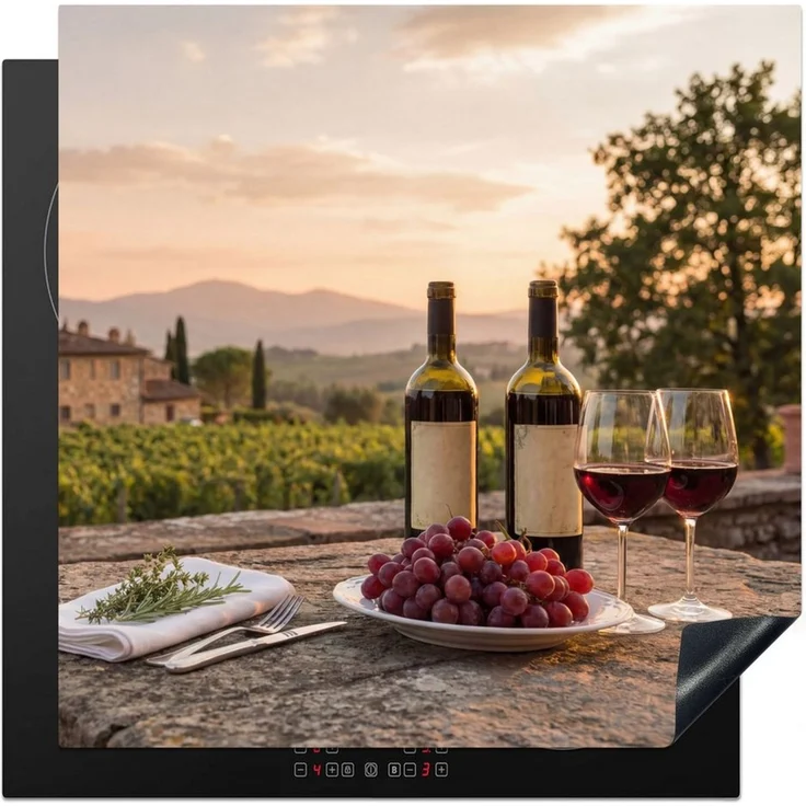 MuchoWow Herd-Abdeckplatte Wein - Gläser - Trauben - Weinberg, Vinyl, (1 tlg), Küche Herdabdeckung Ceranfeld Induktionsfeld Vinyl, 60x60 cm – Bild 1
