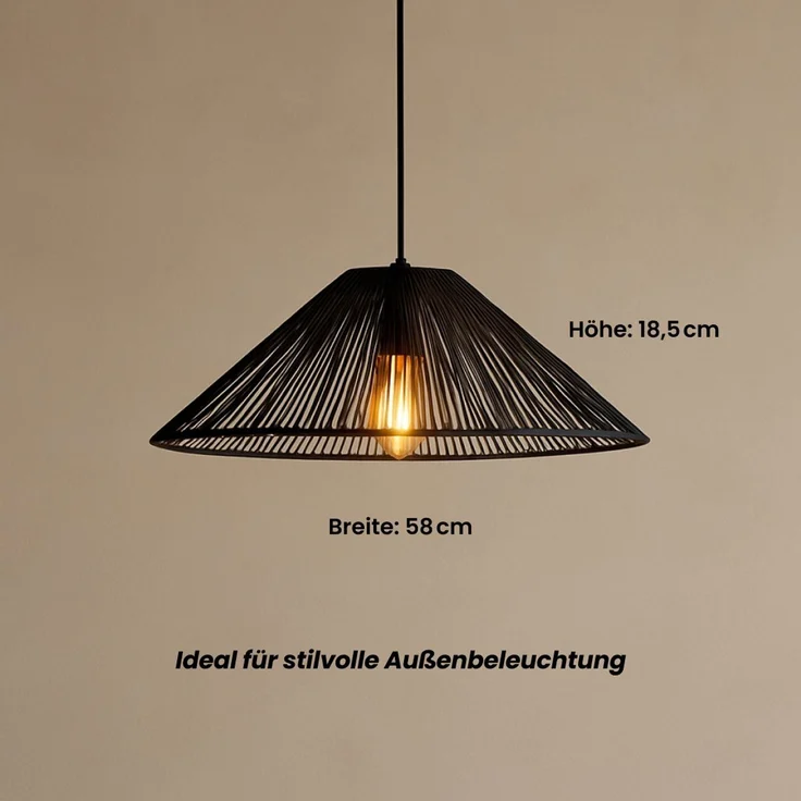 Star Rattan-Lampenschirm „Vide“ (Ø 58 cm), Für den Außenbereich - wetterfest und dekorativ in Schwarz, Kombinierbar mit E27-Outdoor-Kabelsets, Schutzart IP44 – Bild 8