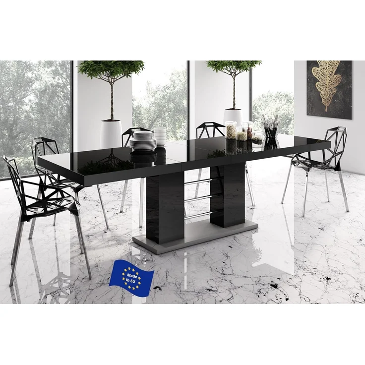 designimpex Esstisch Design HE-111 Schwarz - Grau Hochglanz ausziehbar 160 bis 260 cm