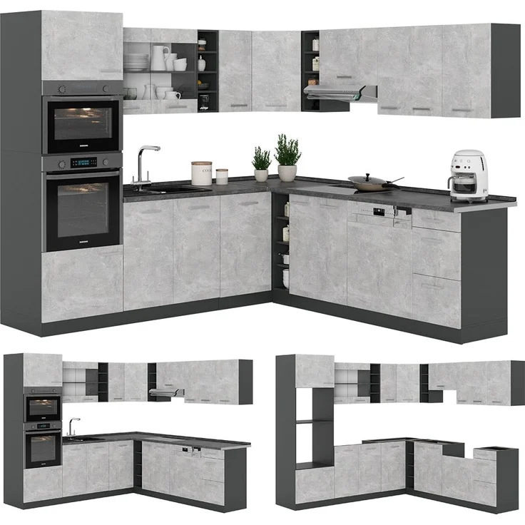Eckküche R-Line Beton/Anthrazit 247 x 60 cm , AP Eiche Vicco – Bild 4