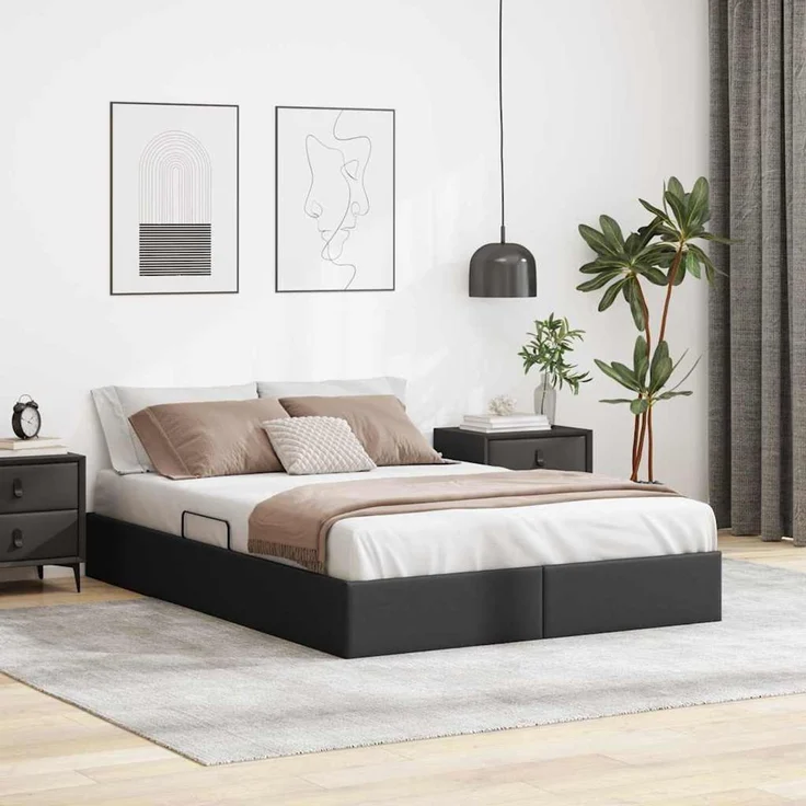 vidaXL Aufbewahrungsbett Schwarz 153 x 203 cm Kunstleder 3369974 – Bild 1
