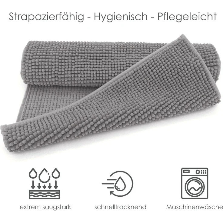 heimtexland Badematte Badvorleger Chenille Badteppich Duschvorleger, rutschhemmend beschichtet, Fußbodenheizung geeignet, schnell trocknend, strapazierfähig, fußbodenheizungsgeeignet, rutschfest, saugstark, Polyester, rechteckig, 60x90 cm, Hochflor, su... – Bild 3
