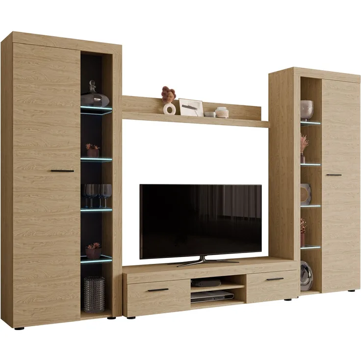 Wohnwand Rango XL (Farbe: Geölte Eiche, mit LED Beleuchtung)