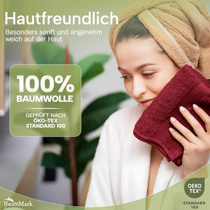 NatureMark Gästetücher – 12er Pack (30x50 cm), 100% Baumwolle, Oeko-Tex Zertifiziert, weich, saugfähig und pflegeleicht – Für Bad, Gäste & Spa – Bordeaux Rot – Bild 7