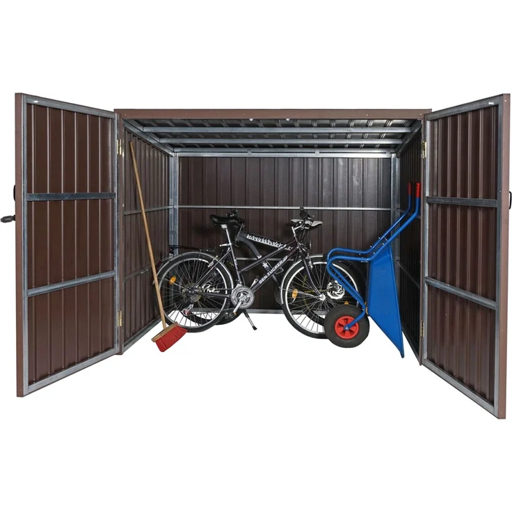 WPC-Fahrradgarage HWC-J29, Geräteschuppen Fahrradbox, Metall Holzoptik abschließbar ~ 2 Räder 172x213x112cm braun – Bild 3