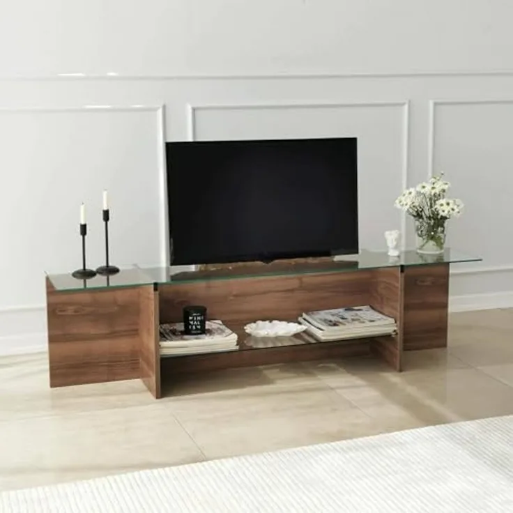 Dmora TV-Schrank Erinyes 158x35x40h cm Braun 2 Regale, 1 Fach