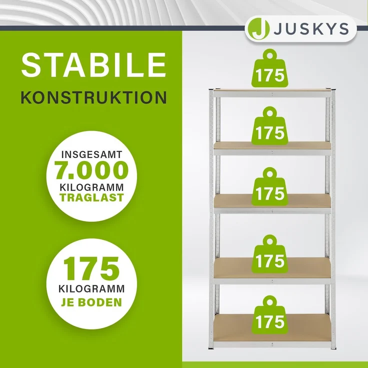 Juskys Lagerregal Basic 8er Set 180x90x40 cm – 8 Schwerlastregale mit 40 Böden – max. 7000 kg - Metall verzinkt - Regale Kellerregal Metallregal – Bild 5