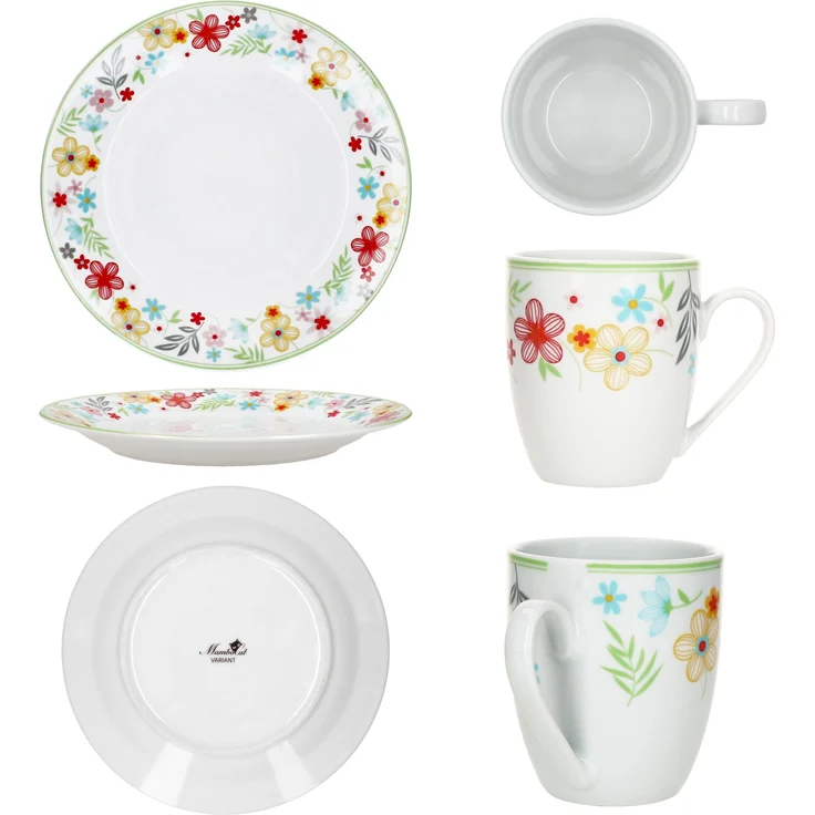 12tlg Frühstücksset Variant Blümchen Porzellan 6 Personen Teller klein Kaffeebecher – Bild 7