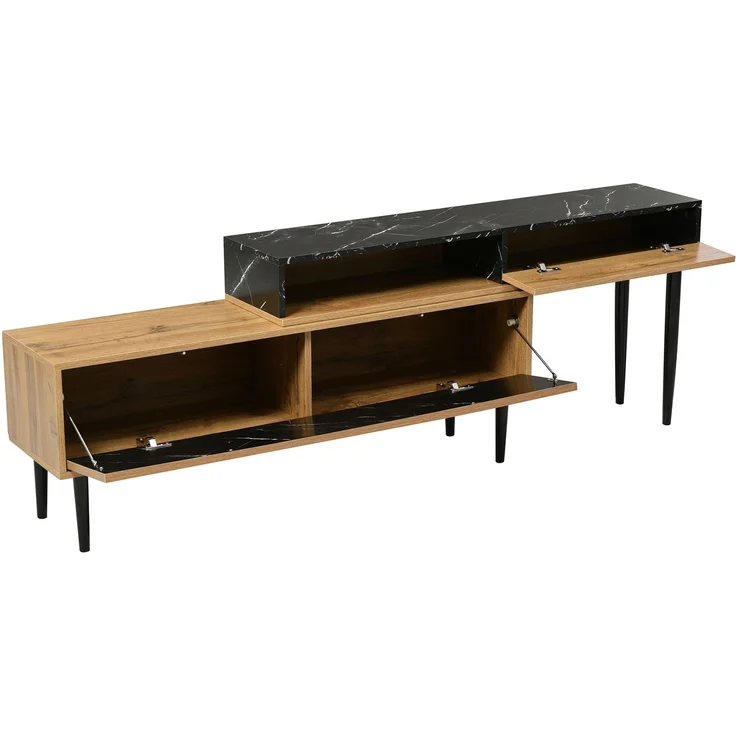 Merax Lowboard mit Tischplatte in Marmoroptik und Metallbeine, TV-Schrank stapelbar, TV-Board Länge verstellbar, Bis 200cm, Natur – Bild 5