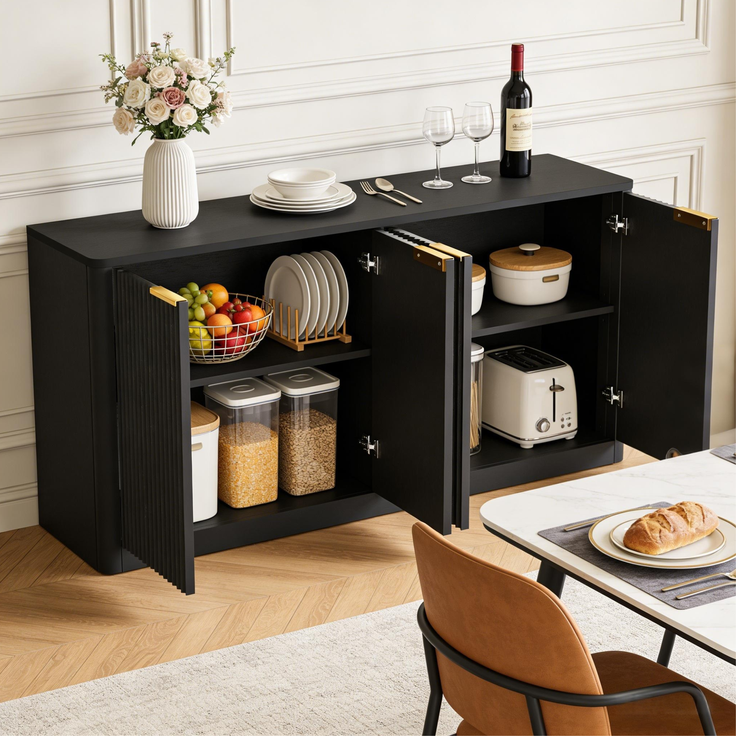DESVIAE Sideboard mit 4 Türen 150x70,5x40 cm aus MDF Schwarz – Bild 6