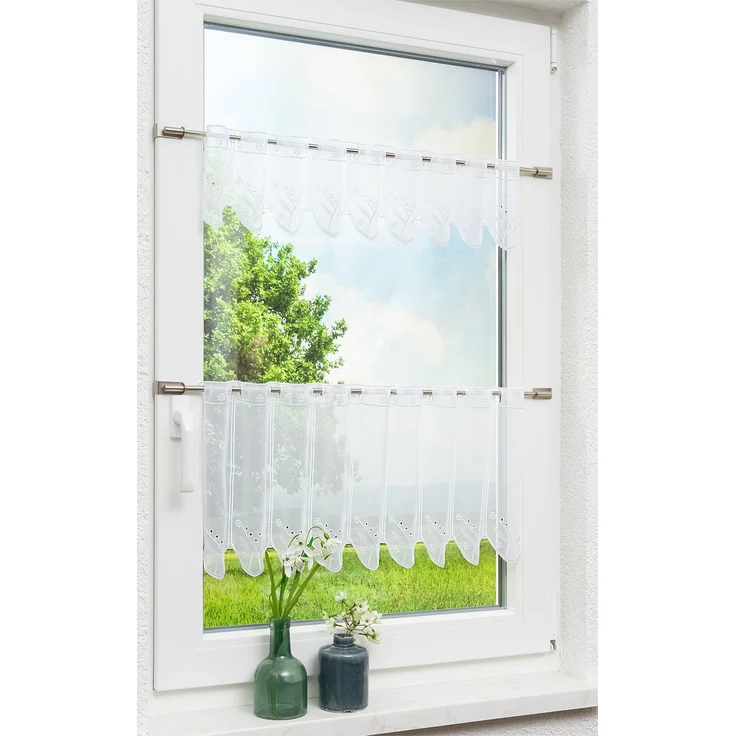 Lysel Scheibengardine Blümchenpaar (Bx H) 74,9cm * 15cm weiß/reinweiß – Bild 2