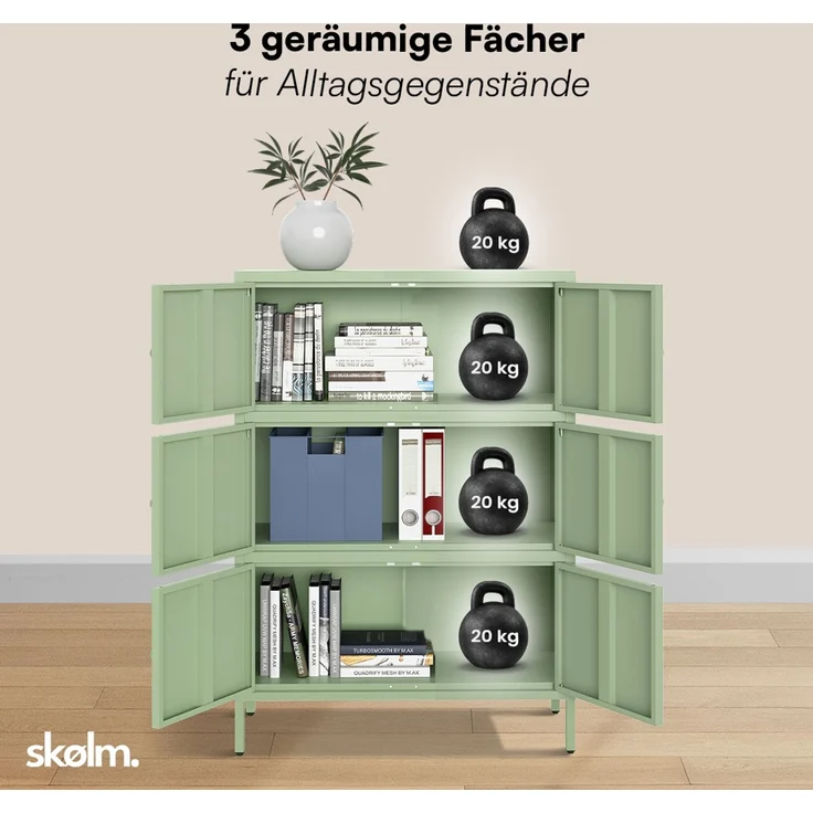 skølm 'Atriona' Metallkommode 3x2, grün, mit 3 Fächern, 113x80x38 cm – Bild 5