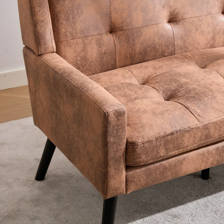 LVHOM 2-Sitzer Sofa aus Suedevlies mit Knopfsteppung, Loveseat mit hochdichter Schaumstoffpolsterung und Massivholzbeinen, Stoffsofa für Wohnzimmer & Büro, bis 260kg, Braun – Bild 4