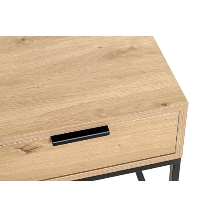 XXXL Nachtschrank Schwarz, Eiche und Metall, 1 Schublade, 40x50x40 cm, Schlafzimmermöbel – Bild 8
