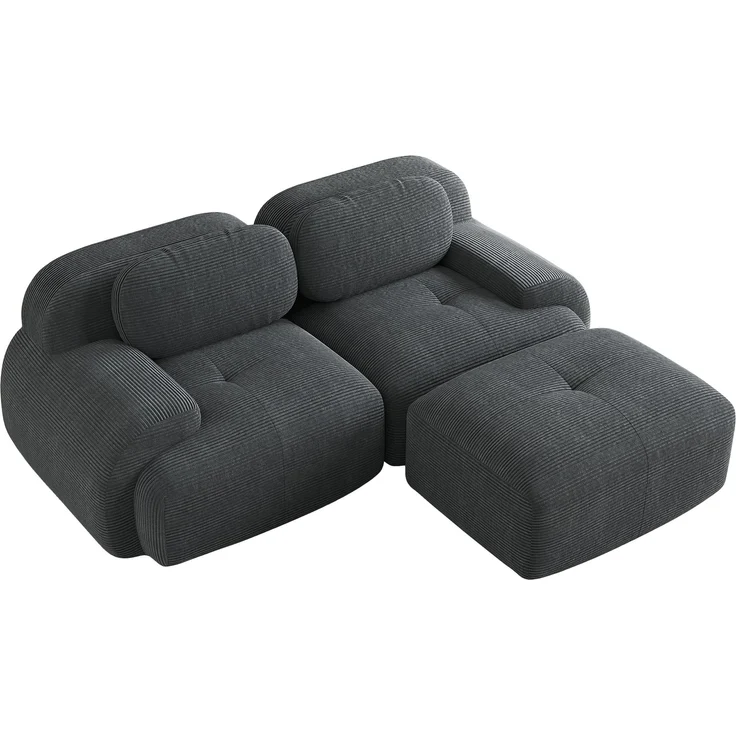 Ecksofa aus weichem Cordstoff,modular kombinierbar mit gebogenen Armlehnen ohne Montage hochelastische Schaumstoffpolsterung für Wohnzimmer Ruhezonen und Schlafzimmer,Cordstoff,Grey, – Bild 6